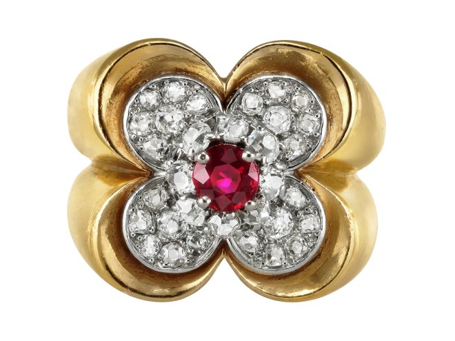 Van Cleef & Arpels ruby and diamond ring, French, circa 1945. 