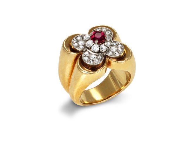 Van Cleef & Arpels ruby and diamond ring, French, circa 1945. 
