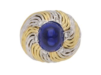 Sterle of Paris cabochon sapphire and diamond ring, French, circa 1950.