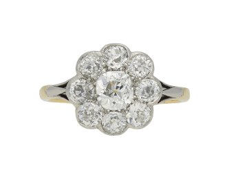 Edwardian diamond coronet cluster ring, English, circa 1905. 