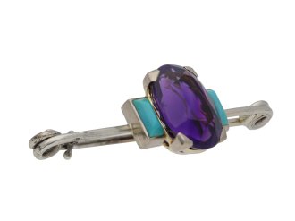 Cartier Art Deco amethyst and turquoise brooch, French, circa 1925.