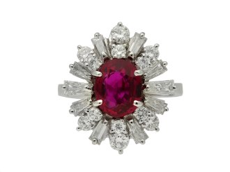 Vintage ruby and diamond cluster ring, circa 1970. 