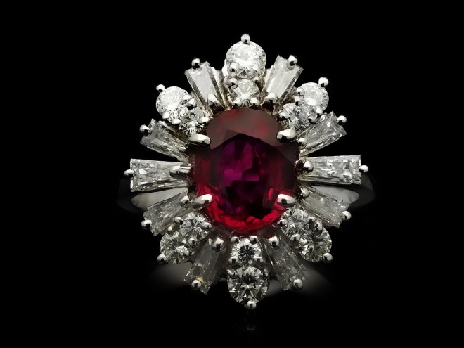 Vintage ruby and diamond cluster ring berganza hatton garden