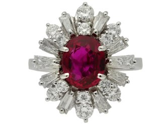 Vintage ruby and diamond cluster ring, circa 1970. 