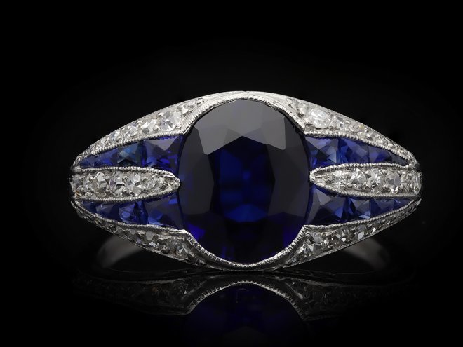 Art Deco sapphire and diamond ring, circa 1925. hatton garden