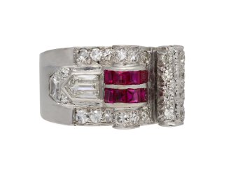 Art Deco ruby and diamond cocktail ring berganza hatton garden