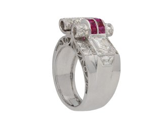 Art Deco ruby and diamond cocktail ring berganza hatton garden