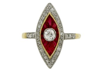 front view Antique ruby and diam