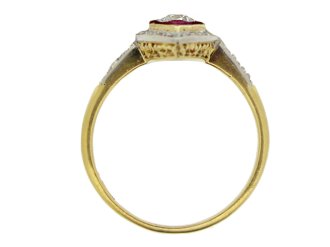 back view Antique ruby and diamond marquise shape cluster ring, circa 1905.