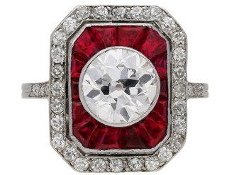 Antique diamond and ruby cluster ring, circa 1911. 