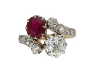 Ruby and diamond cross over ring berganza hatton garden