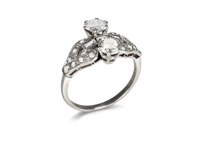 Art Deco two stone diamond cluster ring, circa 1935.