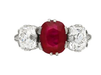 Burmese ruby diamond three stone ring berganza hatton garden