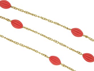 Fluted coral and gold necklace, French, circa 1970.