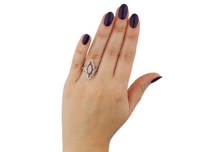 Belle &Eacute;poque ruby and diamond cluster ring berganza hatton garden