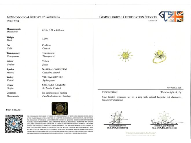 Yellow Ceylon Sapphire and diamond cluster ring. hatton garden