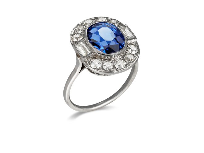 Burmese sapphire and diamond cluster ring, circa 1920.