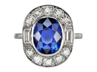 Burmese sapphire and diamond cluster ring, circa 1920.