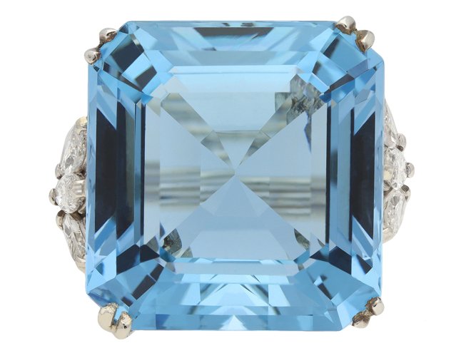 Aquamarine and diamond cocktail ring, circa 1970.