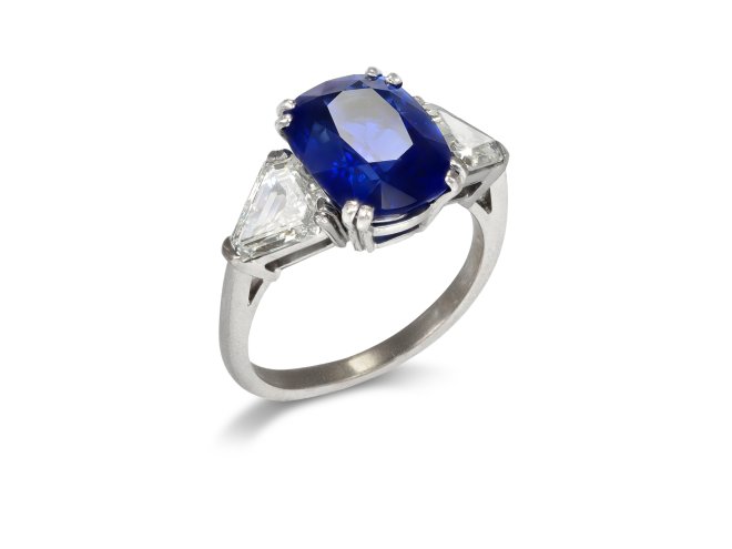 Royal Blue Burmese sapphire and diamond ring, circa 1960.