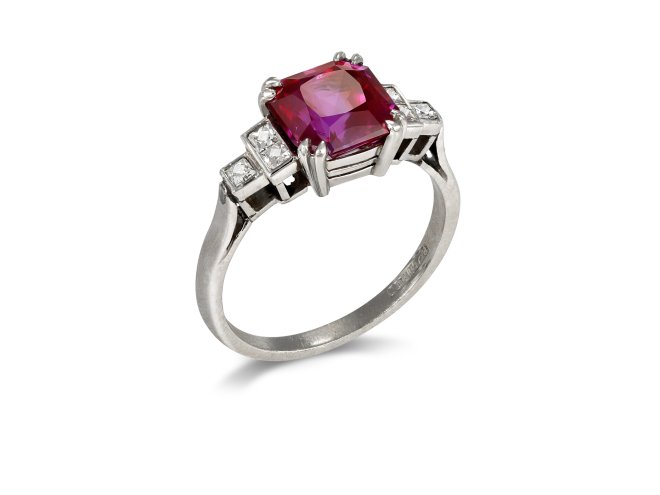 Art Deco Burmese ruby and diamond ring, circa 1935.