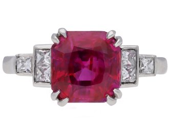 Art Deco Burmese ruby and diamond ring, circa 1935.