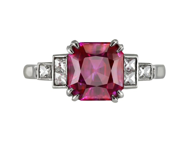 Art Deco Burmese ruby and diamond ring, circa 1935.