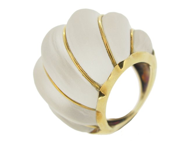 side view Vintage dress ring in frosted rock crystal