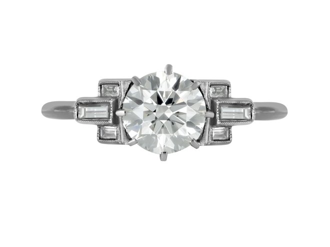 Art Deco diamond flanked solitaire ring, circa 1930.