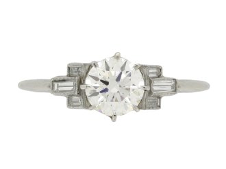 Art Deco diamond flanked solitaire ring, circa 1930.