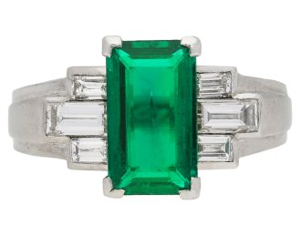 Gubelin Colombian emerald and diamond ring, Swiss, circa 1943.