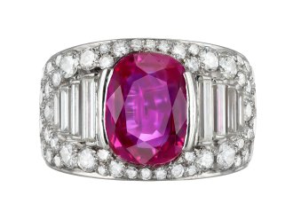 Bulgari Burmese ruby and diamond 'Trombino' ring, Italian, circa 1940-50.