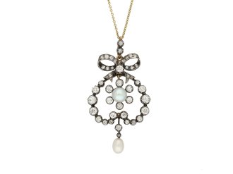 Victorian natural pearl diamond pendant berganza hatton garden