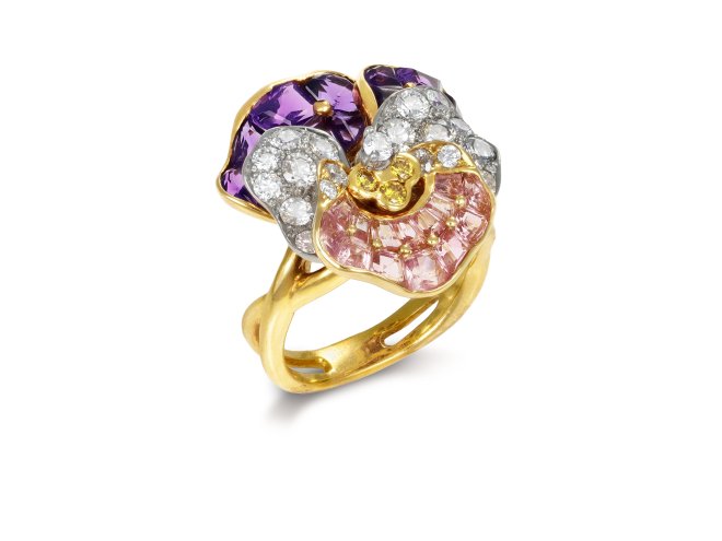 Oscar Heyman Brothers pansy ring, American, circa 1940s.