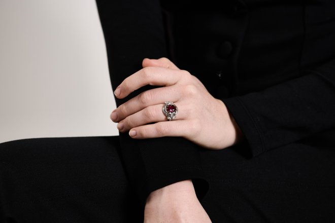Burmese ruby and diamond cluster ring, circa 1950.