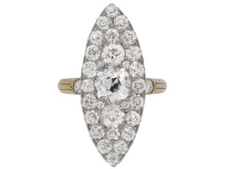 front view Antique diamond marquise shape cluster ring