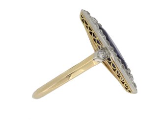 side view Antique marquise sapphire and diamond cluster ring