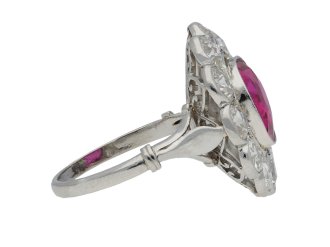 Burmese ruby and diamond coronet cluster ring, circa 1910.