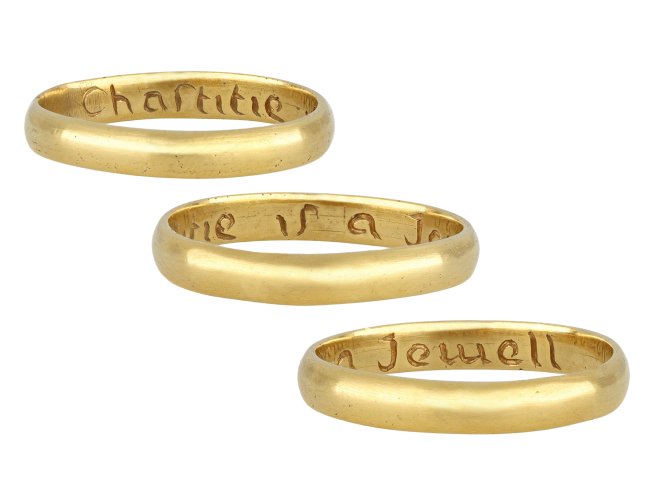 Gold posy ring 'Chastitie is a Jewell', circa 17th century.