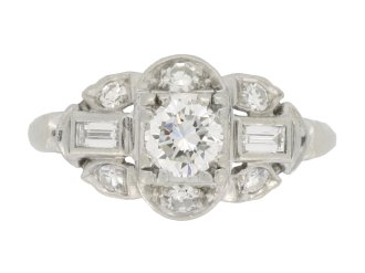 Diamond cluster ring, American, circa 1950.