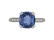 Burmese Sapphire and diamond flanked solitaire ring, circa 1930.