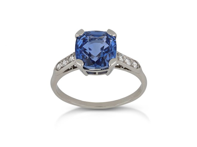 Burmese Sapphire and diamond flanked solitaire ring, circa 1930.