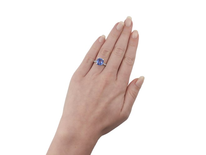 Burmese Sapphire and diamond flanked solitaire ring, circa 1930.