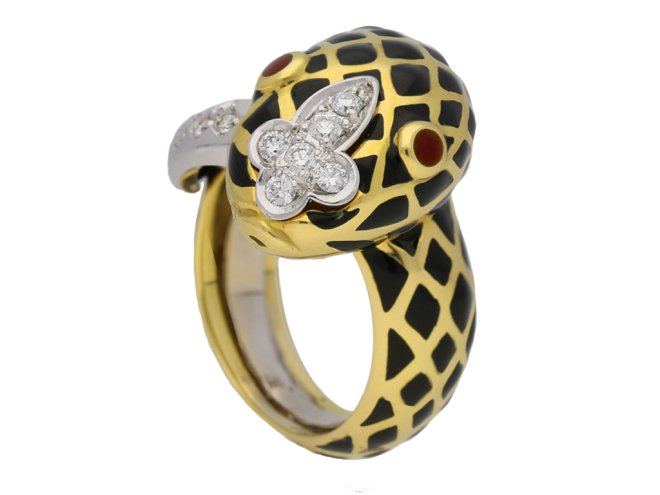 David Webb diamond and enamel snake ring berganza hatton garden