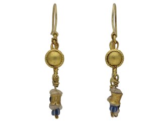 Ancient Roman gold and glass bead earrings berganza hatton garden