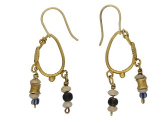 Ancient Roman gold and glass bead earrings berganza hatton garden