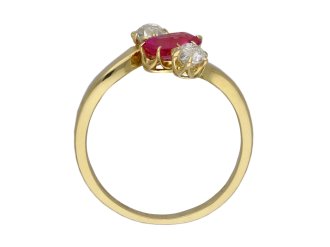 Burmese ruby and diamond three stone ring berganza hatton garden