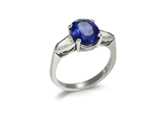 Royal Blue Burmese sapphire and diamond ring, circa 1950.