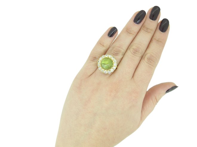 Antique cat's eye chrysoberyl diamond ring berganza hatton garden