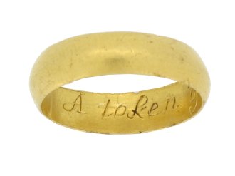 Gold posy ring 'A token of my love', circa late 17th century.